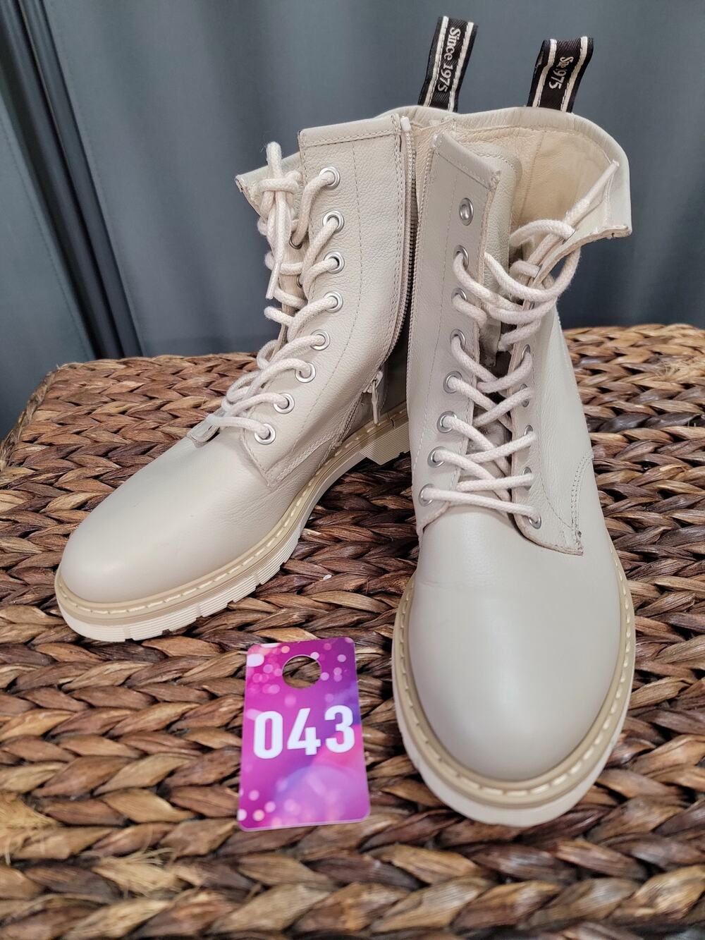 Nero Giardini Ankle Boots Women's 6.5 Beige Leather Lace Up Side Zip Booties
